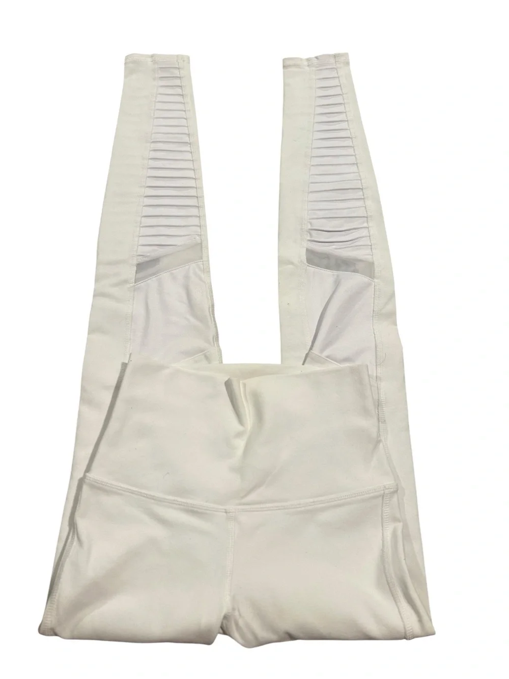 Alo High-Waist White Moto Ribbed Leggings